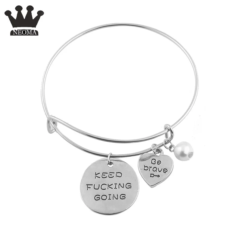 

Simple Silver Be Brave Bracelet Keep Creative Going Bangles For Femme Homme Jewelry Gift Personalised