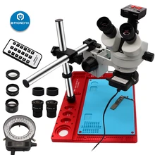 PHONEFIX 3.5X-90X Тринокулярный стереомикроскоп 21MP HDMI видеокамера с алюминиевой рабочей панелью для телефона инструмент для ремонта материнской платы