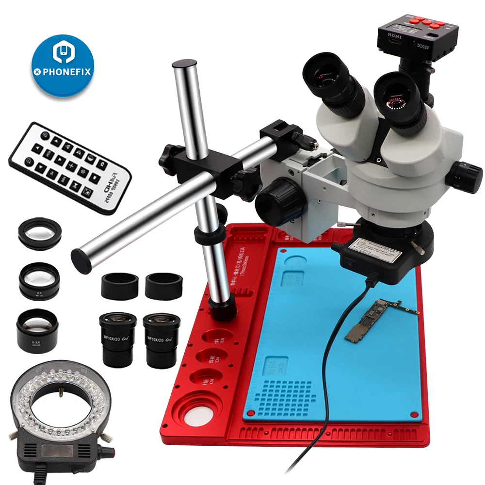 

PHONEFIX 3.5X-90X Trinocular Stereo Microscope 21MP HDMI Video Camera with Aluminum Work Pad for Phone Motherboard Repair Tool