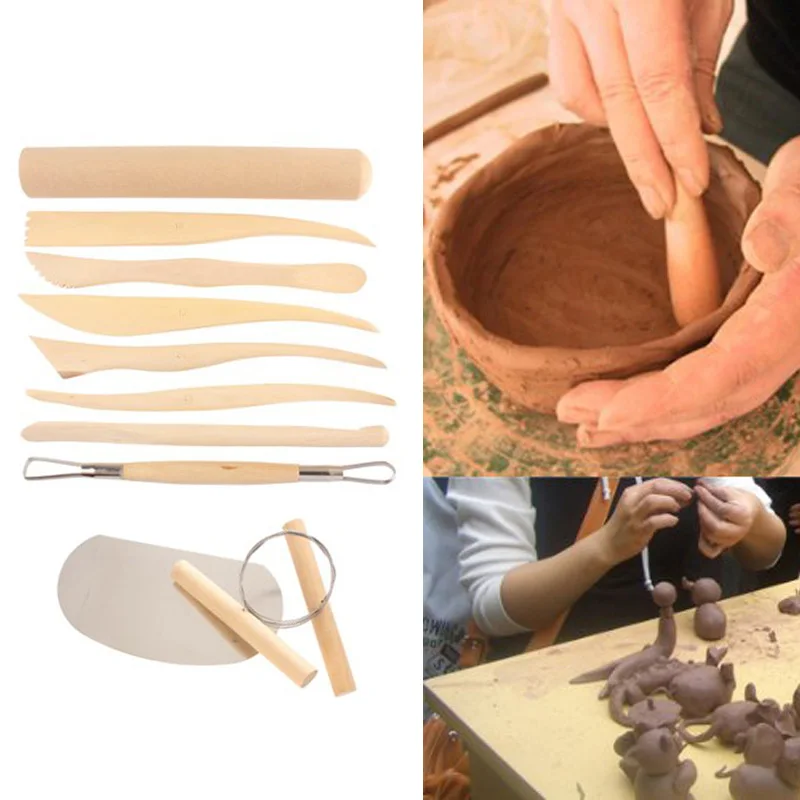 New Multifunction Pottery Tool Set 10pcs Wooden Pottery Clay Carving
