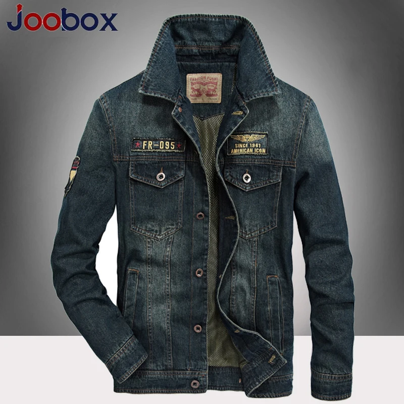 

JOOBOX Luxury Denim Jacket Men Brand Clothes Autumn Turn-Down Collar Mens Jackets Outwear Classic Jean Coats Size M-4XL