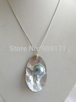 

Free Shipping>>>stunning big 55X32mm baroque gray south sea mabe pearl necklace Pendant