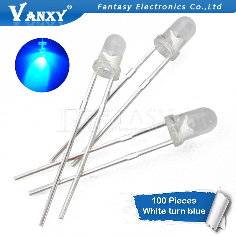 

100pcs Red light emitting diodes White turn blue 3mm led