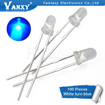 

100pcs blue light emitting diodes White turn blue 3mm led
