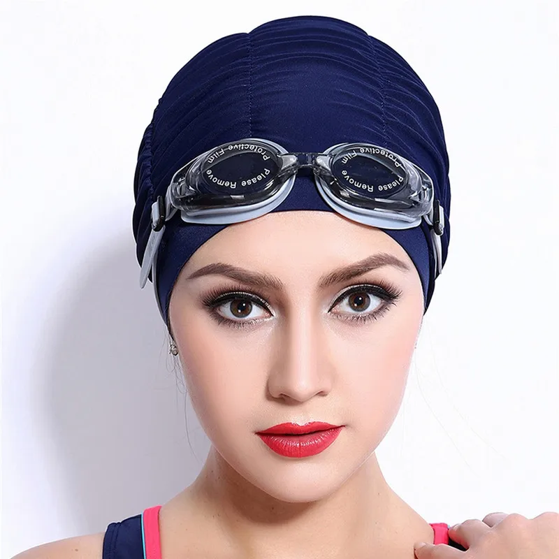 Swimming Caps Long Hair Swim Cap Pleated Cloth Fabric Bathing Hats Lycra Beanie Hat for Adult Men Women Swimming Caps Long Hair Swim Cap Pleated Cloth Fabric Bathing Hats Lycra Beanie Hat for Adult Men Women