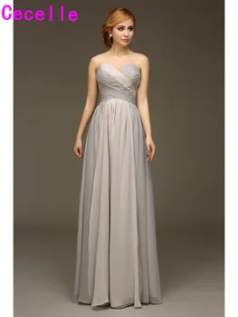 

Real Images Long Bridesmaids Dresses Silver Grey A-line Floor Length Summer Beach Wedding Party Dresses Sweetheart Custom Made