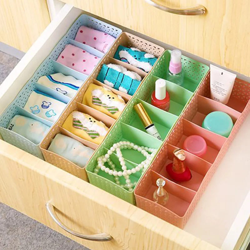 5 Gird Plastic Underwear Organizer Bra Socks Storage Box Drawer Cosmetic Divider Tidy Candy Color Home Organizers