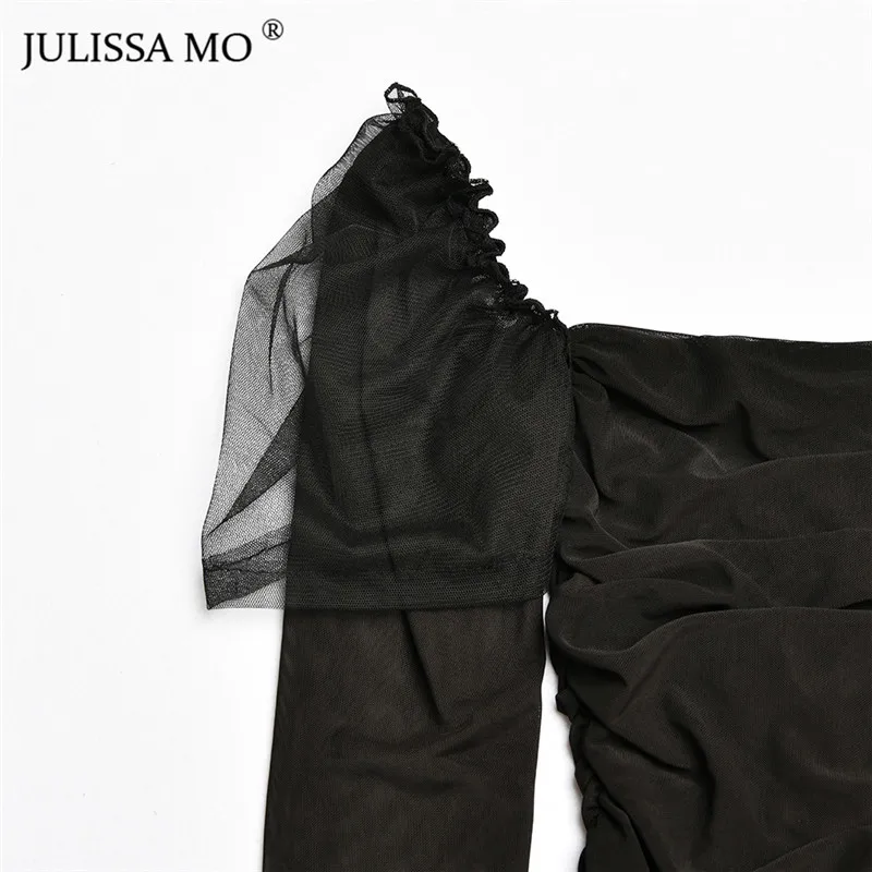 Julissa mo, черный, двойной слой, сетка, сексуальный боди, женские топы, осень, новинка, длинный рукав, средняя талия, боди, для девушек, бодикон, комбинезоны