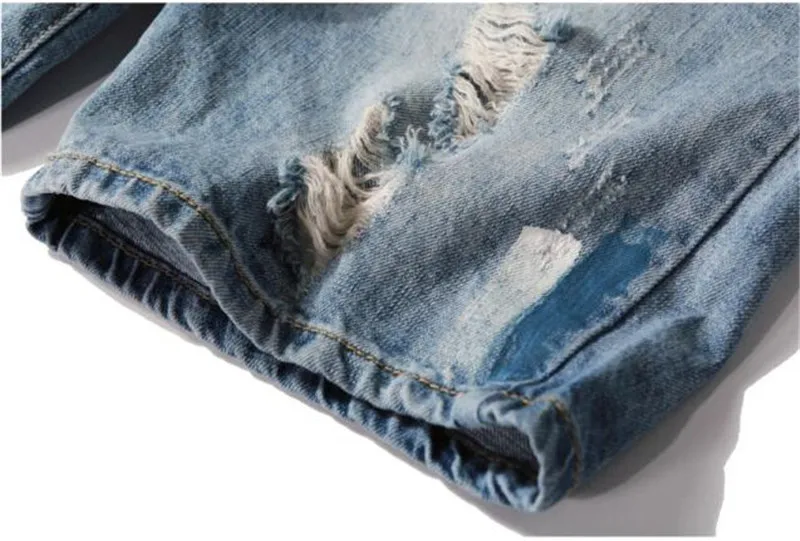 MORUANCLE Для Мужчин's Винтаж рваные Короткие джинсы мытого синего цвета с эффектом потертости Джинсовые шорты с дырками Марка NEW FASHION Hi Street