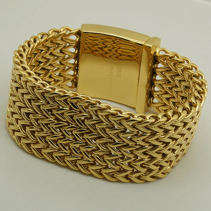 3.4cm wide & 174g 22cm (8.66 inch) length woven chain  gold plating 316L stainless steel   chain bracelet men jewelry bracelet