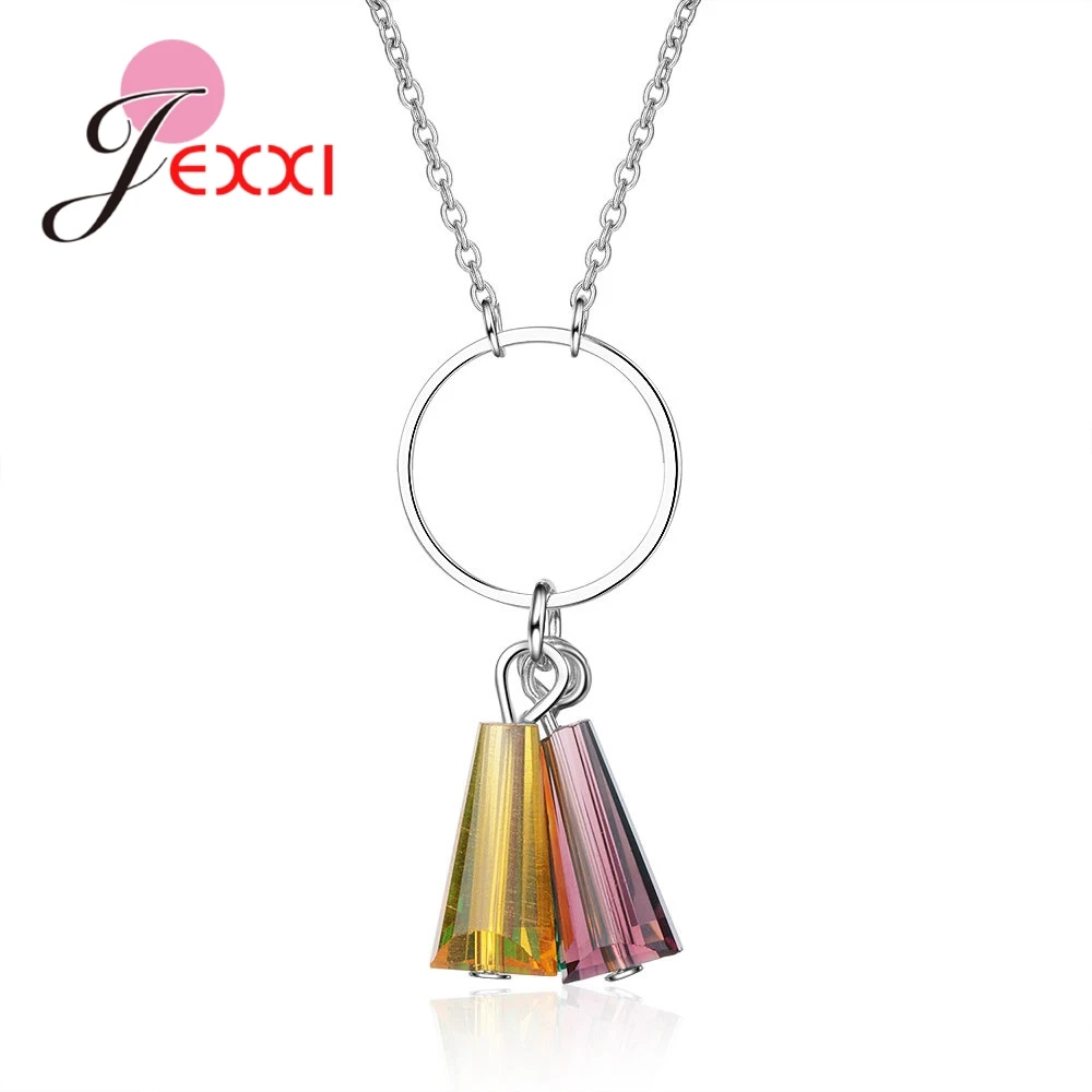 Delicate Trendy High Quality 3 Corlor Rhinestone Pendant 925 Sterling Silver Necklace For Women Engagement Fashion Jewelry | Украшения и