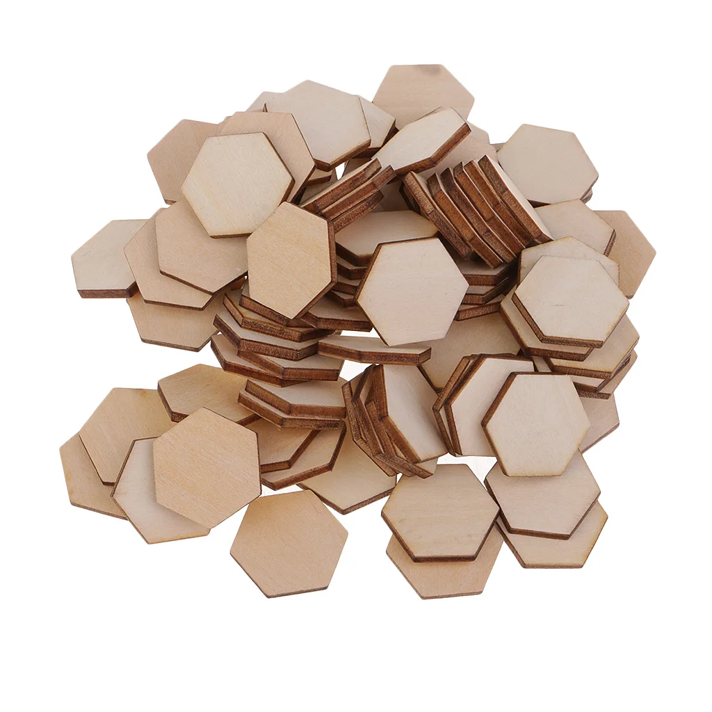 50/100/200pcs Wooden Hexagon Shapes MDF Cutouts Blank Embellishments Craft for DIY Scrapbooking Card Making Decoration Ornaments