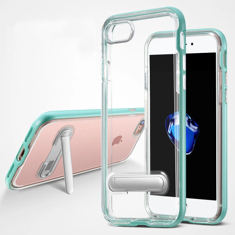 

CAPSSICUM Kickstand Clear Transparent Case for iPhone 7 8 Plus X XS Max XR TPU Flexible Slim Gel Stand Back Cover Shell