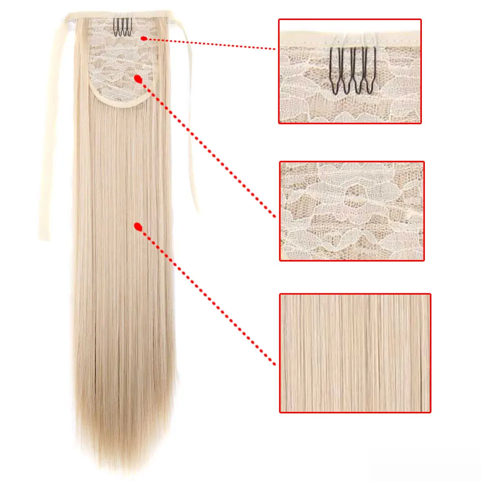 Long Straight False Hair 22'' 26'' Synthetic Ponytail Wrap Drawstring Heat Resistant Clip in Hairpiece Extensions Hair Tail