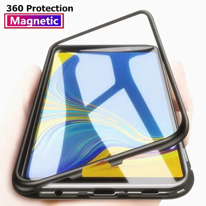 

Magneto Magnetic Adsorption Metal Glass Case for Samsung Galaxy Note 10 Plus A7 2018 Back Cases Cover for Samsung J6 J4 Plus