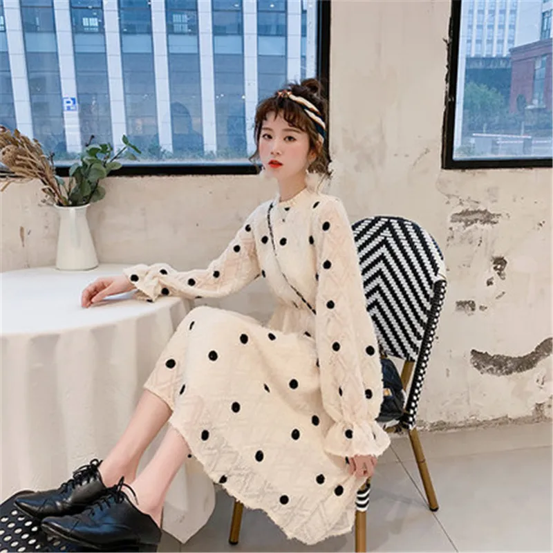 

Very immortal French dot Dress Women's Spring 2019 new popular Spring Autumn fairy Beige Dress V485