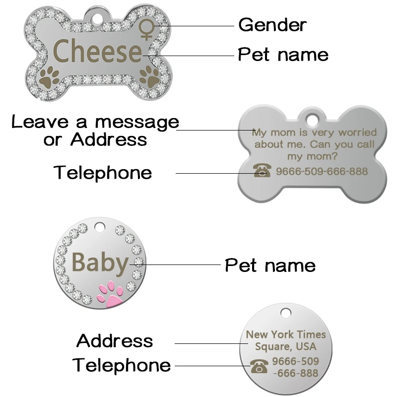 Персонализированная бирка для собак, выгравированный металлический ошейник для питомца, аксессуары из нержавеющей стали, костяная лапа для питомца, щенка, кошки, идентификационная бирка, анти-потеря