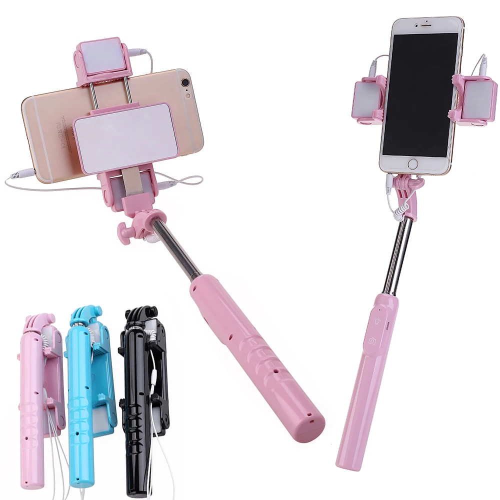 

Hot selling Universal Portable Extendable Handheld Monopod Mirror Wired Selfie Stick for Iphone samsung Android Smartphone