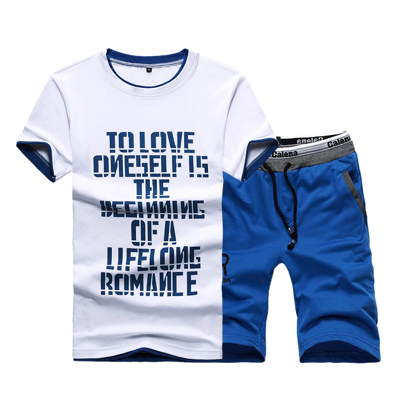 2019 letter print T Shirts+Shorts men sets Brand clothing Two pieces tracksuit Fashion Casual Tshirts Workout Fitness Sets M-4XL