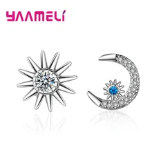 Трендовые новые серьги-гвоздики с голубым солнцем, звездами и луной, Точная резка кубического циркония, 925 серебряные ювелирные изделия, свадебный подарок для помолвки