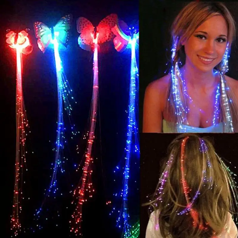 Красочный светильник-бабочка, косички, светодиодный парик, светящийся, светодиодный, заколка для волос, декоративные шпильки для волос Ligth Up, шоу, Хэллоуин, вечерние