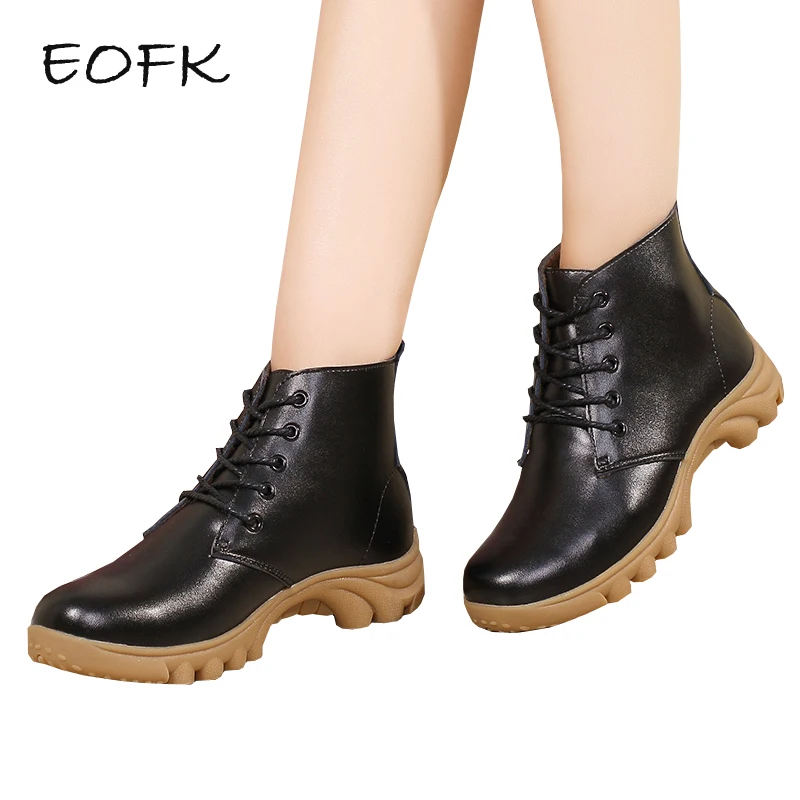 EOFK Women Ankle Boots With Short Plush Women's Casual Boots Split Leather New Warm Winter Shoes Woman Fashion Lady Shoes Female EOFK Women Ankle Boots With Short Plush Women's Casual Boots Split Leather New Warm Winter Shoes Woman Fashion Lady Shoes Female