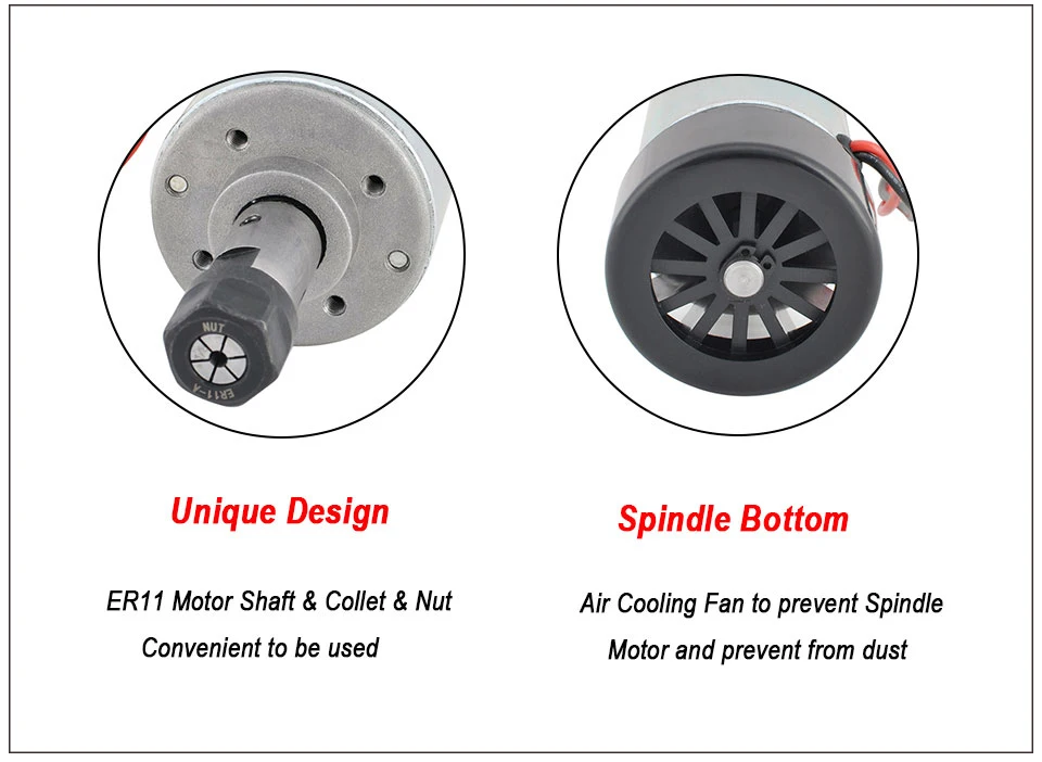Шпиндель ER11 300 Вт мотор шпинделя с ЧПУ 52 мм Фреза инструменты 0.3квт 220 в двигатель с воздушным охлаждением 3 шт. ER11 цанговый патрон для фрезерного станка