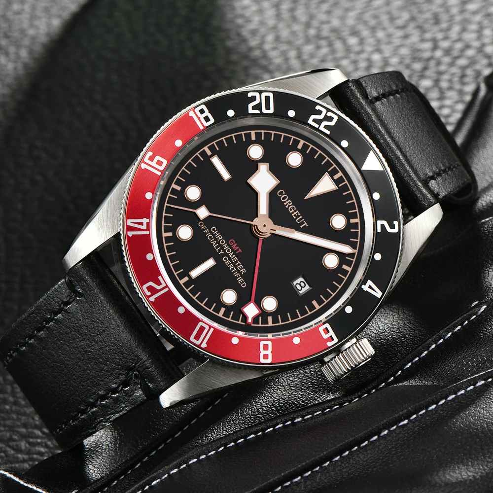 Corgeut люксовый бренд Schwarz Bay GMT Мужские автоматические механические часы Военные