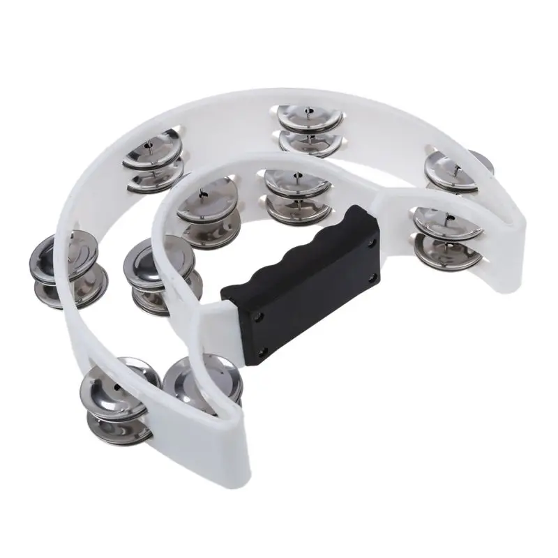 

Double Row Jingles Half Moon Musical Tambourine Percussion Drum White Party KTV