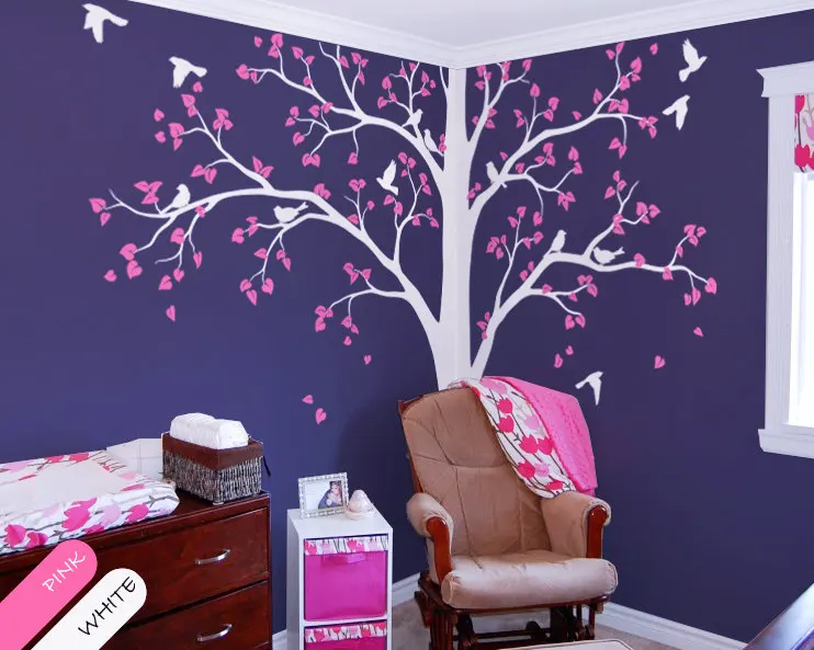 comprar Bebê Quarto Home Art Decor Bonito Árvore Enorme Com A Queda folhas E Pássaros Adesivo de Parede Vinil Quarto Do Berçário Mural Decorativa T 6