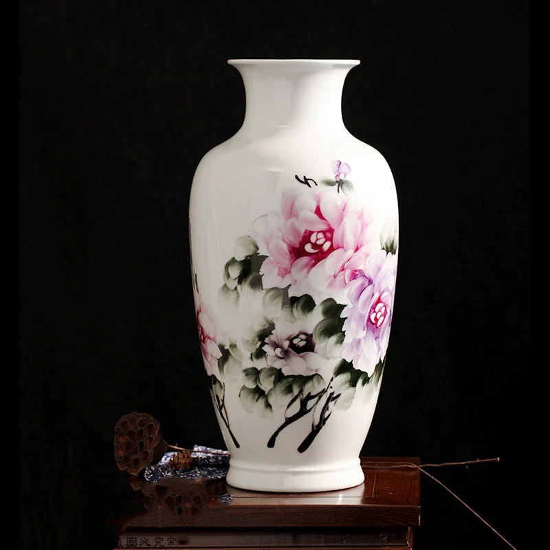 Vintage Ceramic Vase Hand Painted Peony Porcelain Vase Flower