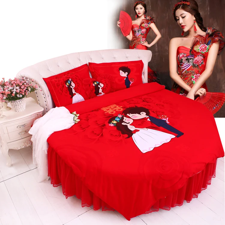 Perfect Round Bed Chinese Style Wedding rosy Bedding sets SuperKing 9Ft Dancing Girls Home MARRY DuvetCover Bedskirt Set Round Bedding 11
