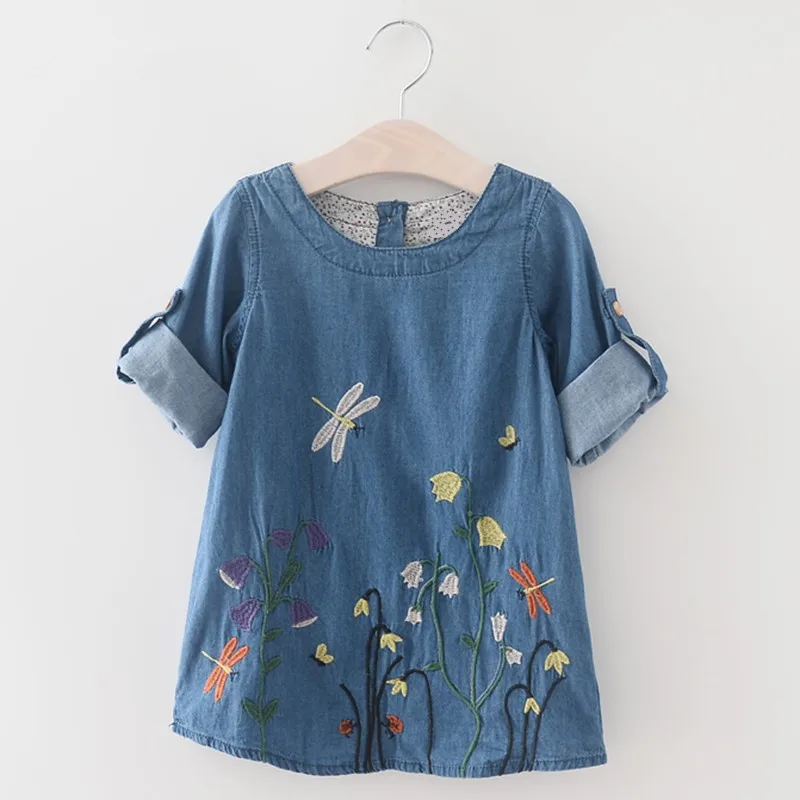 

2017 New Design Baby Girls Spring Dresses Long Sleeve Jeans Embroidery Dress Kids Fashion Casual School Dresses Kids Clothes
