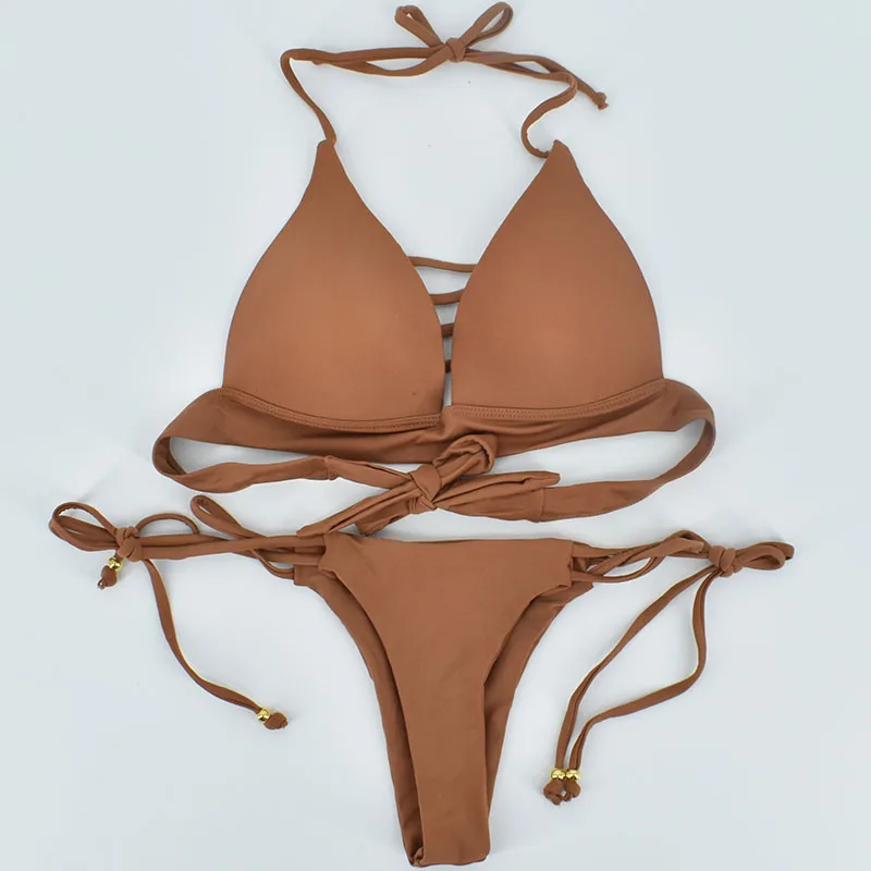 2018 Hot Bikini Sets Women Sexy Lace Up Multi Strings Brazilian Bathing Suits Swim Wear Thong Bikini Hollow Out African Swimwear