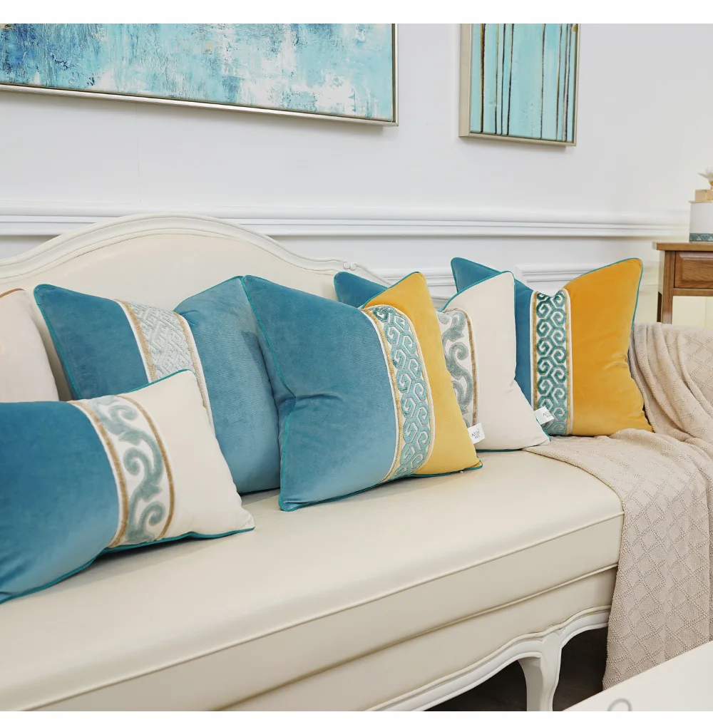 Avigers роскошные бархатные Лоскутные Полосатые Чехлы для подушек оранжевые синие белые наволочки для дивана гостиных
