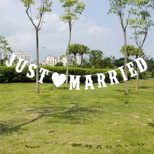 JUST MARRIED Vintage Paper Banner With 3M Ribbon Romatic Wedding Decoration Supplies Event Party Home Decor