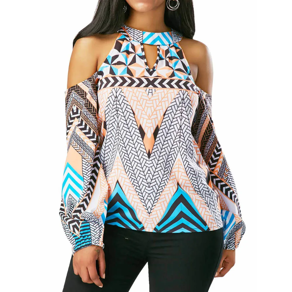 

Free Ostrich High Quality Womens Blouse Off Shoulder Vintage Bohemian Retro Geometry Blouse Bohemia Tops Blouse Shirt