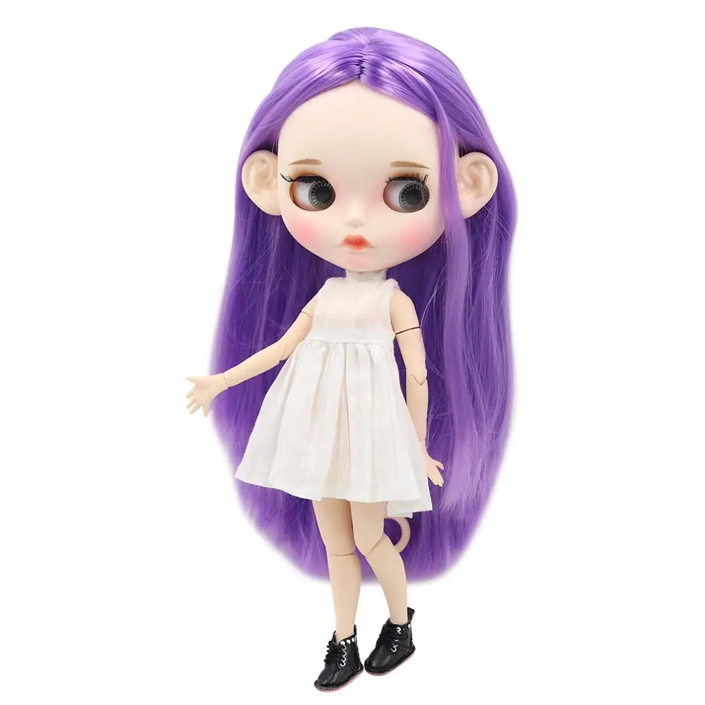 Ледяная кукла DBS Blyth 1/6 bjd белая кожа сужение тела фиолетовые волосы матовое лицо