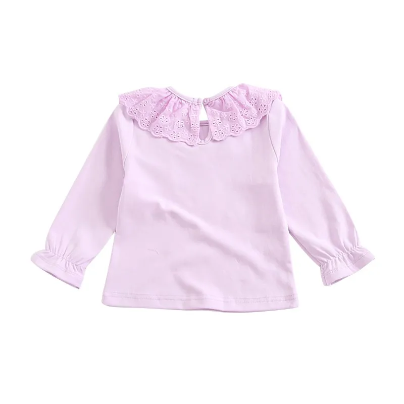 Новая Осенняя футболка с длинными рукавами для девочек Модная хлопковая детская одежда футболка с кукольным воротником для девочек одежда для малышей