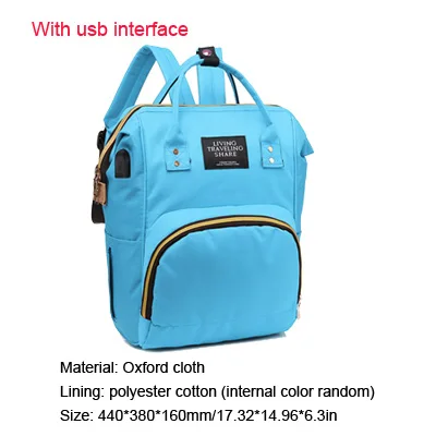 Многофункциональный водонепроницаемый USB интерфейс мягкий подгузник сумки большой емкости путешествия рюкзак для матерей детские подгузники мешок младенческой - Цвет: 9
