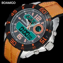 Мужские спортивные часы, мужские часы с двойным дисплеем, резиновый ремешок, бренд BOAMIGO,, оранжевые мужские цифровые аналоговые светодиодный наручные часы, 30 м, водонепроницаемые