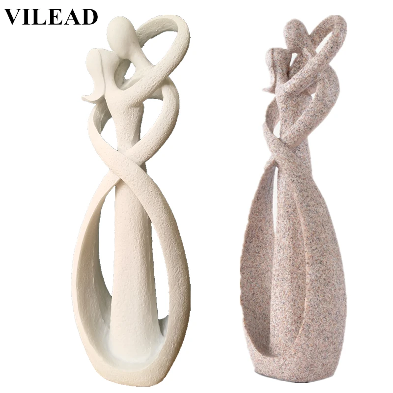 

VILEAD 9 Inch Sandstone White Kissing Lover Figurines Wedding Decoration Anniversary Souvenirs Vintage Home Decor Christmas Gift