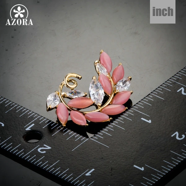 AZORA Gold Color Clear Cubic Zirconia Leaves Style Pin Brooch TP0025