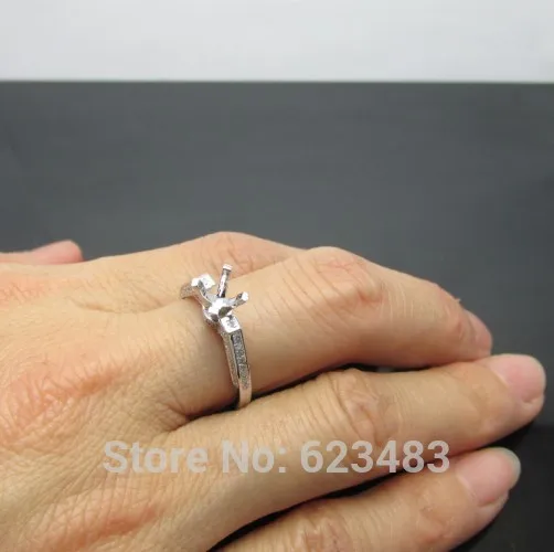 6 мм круглая огранка природных алмазов 14kt белого золота Обручение кольцо настройки
