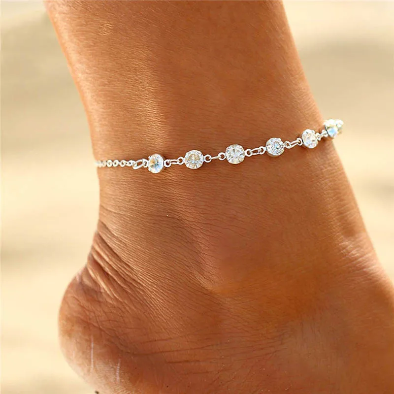 

1 PC Vintage Fashion Crystal Anklets For Women Stainless Steel Shoe Boot Chain Bracelet Foot Jewelry Accessories