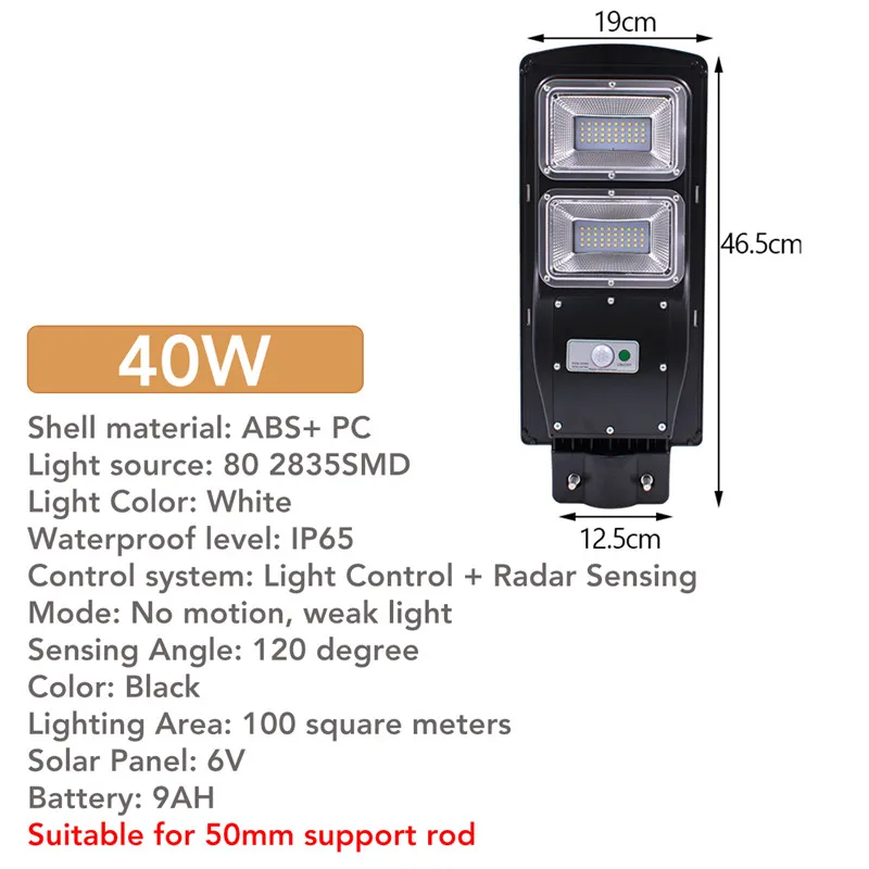 

Waterproof 80LED Street Light 40W Rada r Motion+Light/Remote Control Solar Powered led Wall Lamp Outdoor for Garden Street