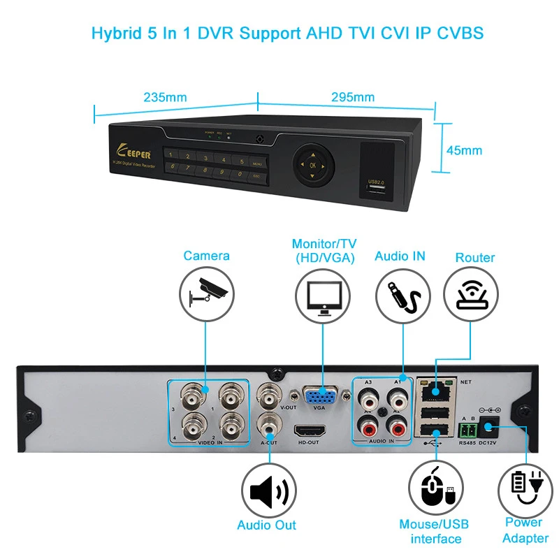 Устройство видеонаблюдения Keeper 5MP XVR DVR Security AHD 4CH 8CH TCP IP BNC H.264 TVI CVI CVBS видеостра
