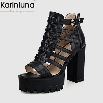 

KarinLuna hot sale Hot Sale Women Wide Platform Gladiator Sandals Plus Size 33-43 High Chunky Heels Women Shoes Woman