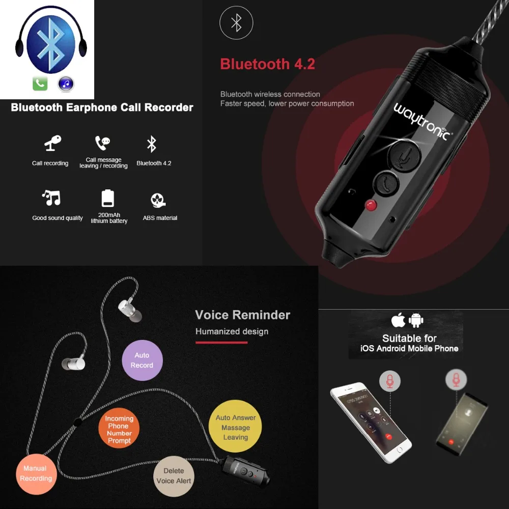 

New Wireless Bluetooth Headset Phone Conversation Call Recording Earphone for iPhone Android Smartphones 512MB Voice Recorder
