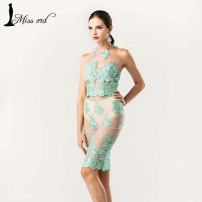  Free Shipping Missord 2016 Sexy sleeveless lace stitching two-pcs dress FT5103-1 